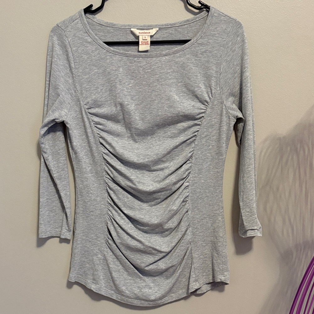 Sundance Light Gray Ruched Long Sleeve Top